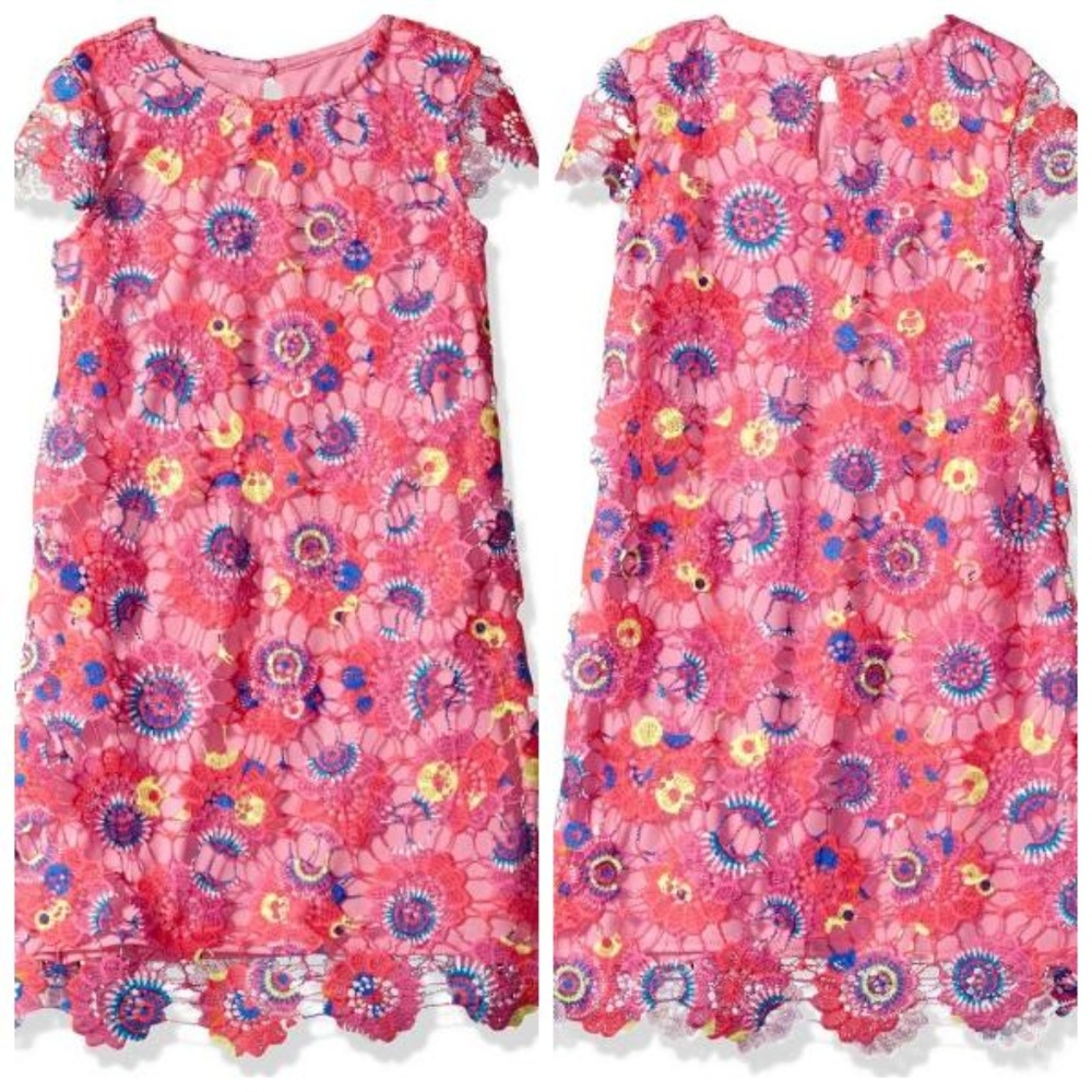 Little Angels Girls 6 6X Crochet Floral Lace‎ A-line Dress Pink Cap Sleeve NWT